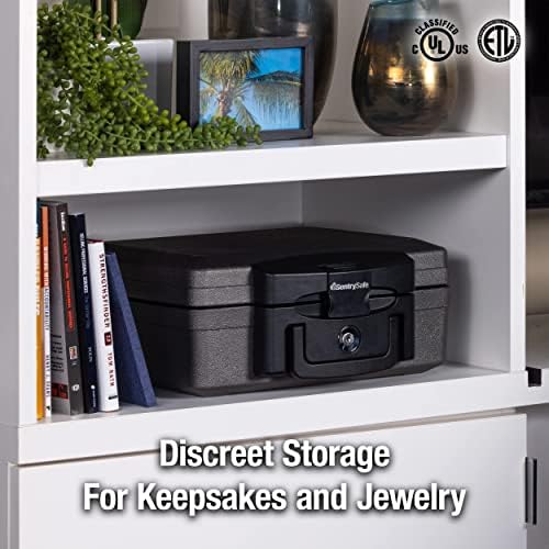 SentrySafe Fireproof and Waterproof Safe, Black Portable Lock Box with Key Lock and Carrying Handle for Money, Passport