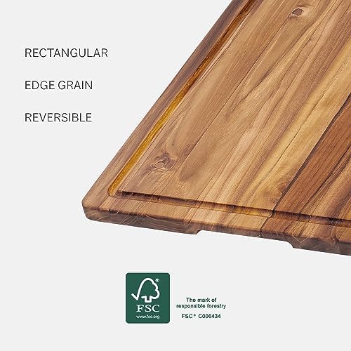 Teakhaus Teak Cutting Board - Rectangle Edge Grain Board With Corner Hole And Juice Canal (16 x 12 x .5 in.)