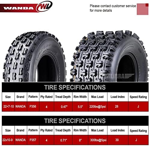 WANDA 4 Sport ATV tires 22x7-10 & 22x10-9 for 01-09 Honda TRX 250EX 300EX