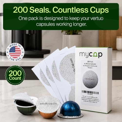 Foil Seals for Nespresso Vertuo Pods - Reusable Aluminum Lids to Extend Life of Nespresso VertuoLine Capsules (Pack of 100)