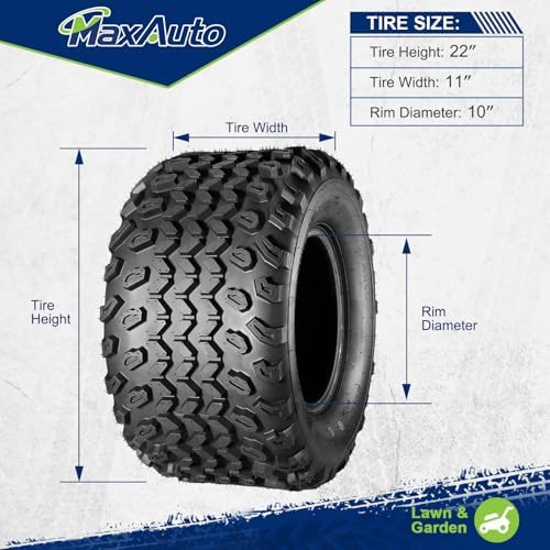 MaxAuto 2pcs 22x11.00-10 Hilly Lawn Tires, 22x11x10 Golf Cart Tires, 4Ply