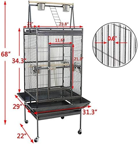 Nova Microdermabrasion 68-Inch Height Wrought Iron Standing Large Play Top Bird Cage for African Grey Small Quaker Parrot Cockatiel Sun Parakeet Green Cheek Conure Dove Budgie Lovebird