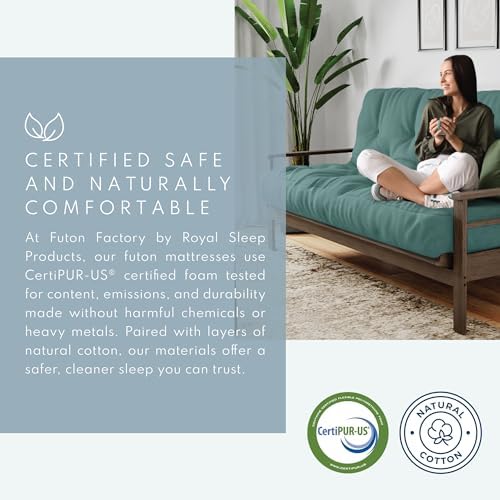 Royal Sleep Products by The Futon Factory 12 inch Foam Futon Mattress - Solid Khaki Cover - Full Size - CertiPUR Certified Foams - Made in USA