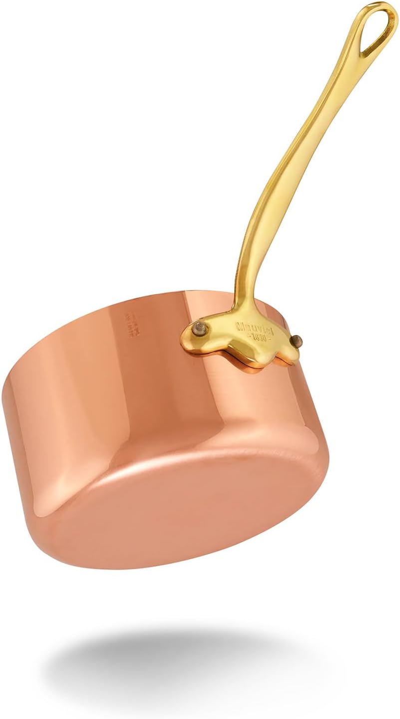 Mauviel M'Heritage 150 B 1.5mm Polished Copper & Stainless Steel Sauce Pan With Lid, And Brass Handles, 1.9-qt, Made in France