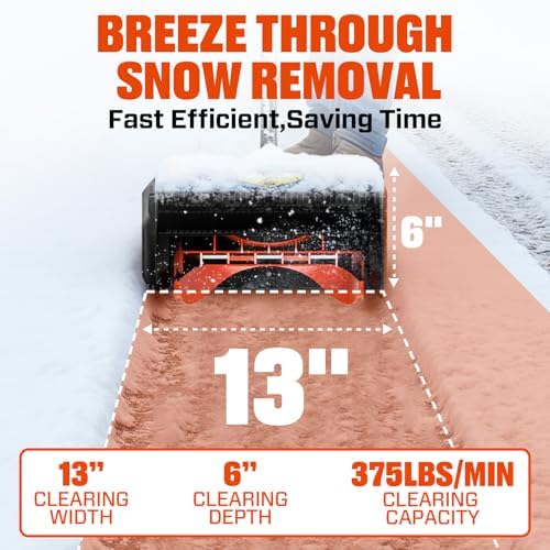 SENIX Cordless Snow Shovel, 40V | 13-Inch | 6-Inch | 8000mAh Snow Blower | 20FT Max Throw Distance, Plows 375lbs/Min, with Auxiliary Handle for Patio, Deck, Driveway