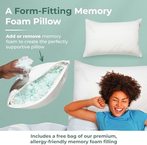 Snuggle-Pedic Adjustable Memory Foam Pillows - GreenGold Certified Pillow w/ Viscose of Bamboo Cover for Side, Stomach & Back Sleepers - Made in the USA - Standard