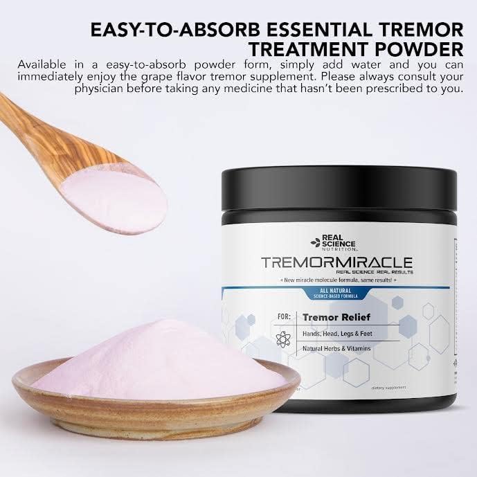 Real Science Nutrition Tremor Miracle - Essential Tremor Herbal Supplement Powder for Hands, Legs, Feet, Head Tremors (13.4 Oz, Grape Flavor) (3)
