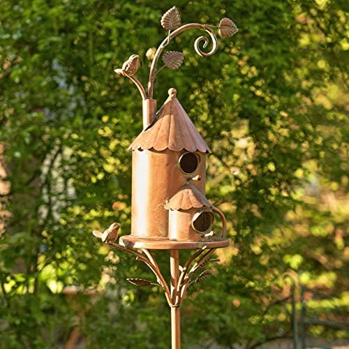 Copper Colored Multi-Birdhouse Stakes, Room for 2 Bird Families in Each (Farm Silos)