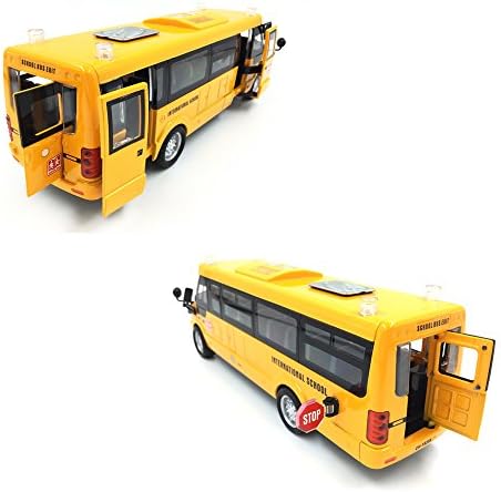 9" Pull Back Die-cast School Bus Toy | Light Up & Sounds Die-cast Metal Toy Vehicles with Bright Yellow and Openable Doors