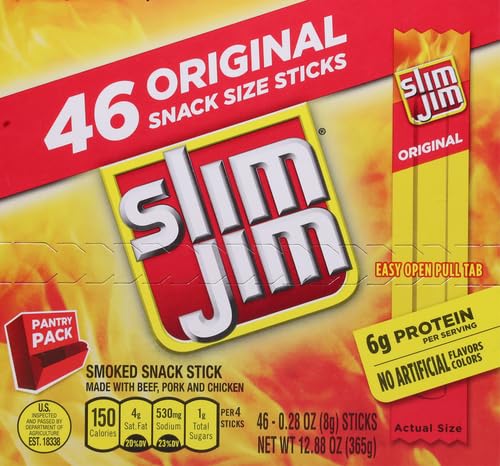 Slim Jim Smoked Jerky Snack Sticks, Original Flavor, 0.28 oz., 46-ct