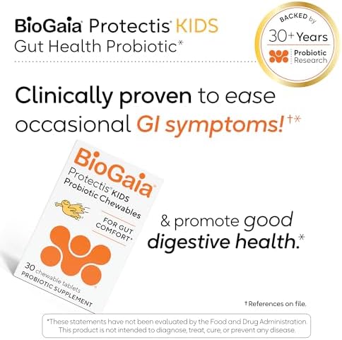 BioGaia Kids Probiotic | Ease Occasional Tummy Discomfort & Constipation | Pediatrician-recommended | Ease Occasional Tummy Discomfort, Gas & Bloating | Promote Regularity | Ages 3+| 30ct