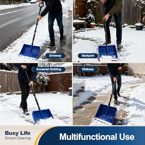 Yocada Snow Shovel for Driveway Home Garage Snow Removal 55 inch Long | with D-Grip Handle Aluminum Strip Large Capacity Shovel for Garden Car