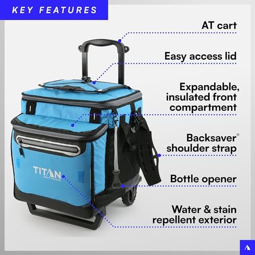 Titan by Arctic Zone Deep Freeze Wheeled Cooler - 60 Can Rolling Cooler with Deep Freeze Insulation and Detachable All-Terrain Cart with Wheels