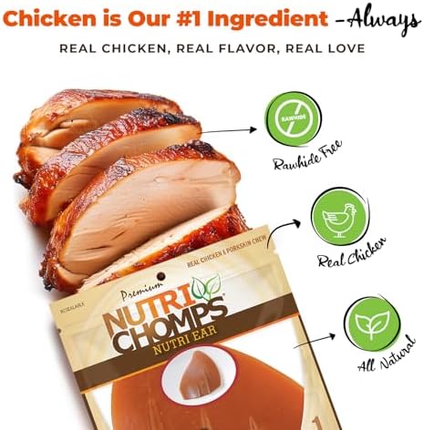NutriChomps Rawhide-Free Dog Chews, Ear-Shaped, Chicken, 10 Count