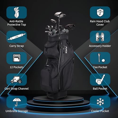 KVV Top-Moded Organizer Cart Bag, Premium Silent Golf Bag with Dual Handles, 14 Club Locking Slots for Men