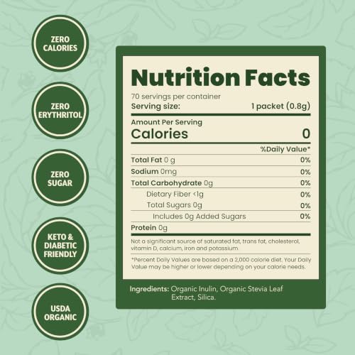 SweetLeaf Organic Stevia Powder Sweetener, Sugar Free - 70 Packets (2 Pack) | Zero Calorie Sweetener No Erythritol, Stevia Leaf Extract, Natural Sugar Substitute for Coffee & Baking, Prebiotic Fiber