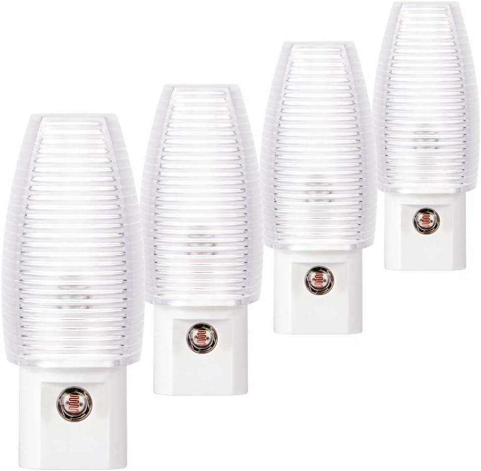 Emotionlite Plug-in Night Light, Dusk to Dawn Sensor, Warm White, 4 Pack | Warm white sensor night light, ideal for nursery, bedroom, bathroom, hallway, stairs & kitchen