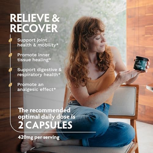 TRIBE ORGANICS Boswellia Serrata Complex Supplement for Joint Support, Muscle Relief - Vegetarian Non-GMO 120 Capsules