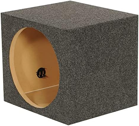 QPower 15 Inch Heavy-Duty Single Vented Carpet Covered Durable Car Audio Vehicle Subwoofer Enclosure Woofer Box, Charcoal Gray