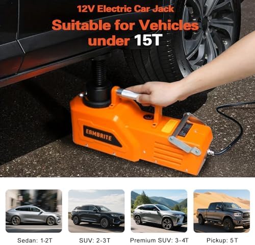 EAMBRITE 12V DC Heavy Duty 15 Ton 33000lbs Hydraulic Car Floor Jack with LED Light Electric Car Jack for SUV and RV, Trucks, Sedan, Van