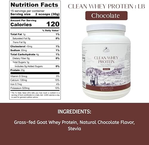 Mt. Capra Clean Whey Protein | Grass-Fed Undenatured Goat Whey Protein Powder | 24 g Protein Per Serving, All Natural, Non-GMO, High in Branch Chain Amino Acids | Unsweetened | 15 Servings - 16 oz