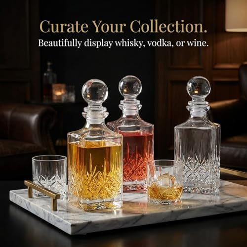 Godinger Mini Whiskey Decanter Barware Set - Dublin Crystal Collection for Liquor Whisky Vodka or Wine - 10oz, set of 3