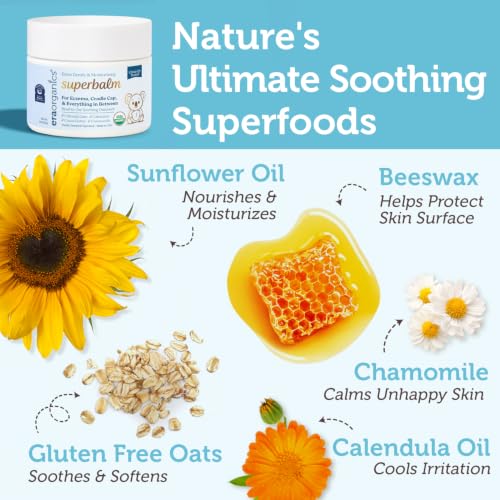 Superbalm USDA Organic Healing Ointment for Baby Eczema & Cradle Cap - 2oz | 100% Natural Soothing Superfood Cream for Toddler & Kids - Eczema, Cradle Cap, Baby Acne & Rashes - Non-Toxic, Fragrance-Free