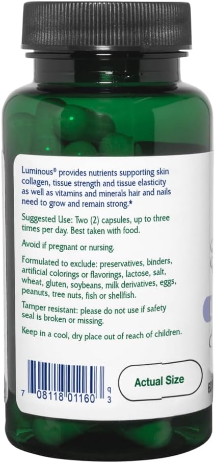 Vitanica Luminous - Hair, Skin & Nail Support Supplement - Nutritional Supplement for Women with Magnesium & Selenium - Vegan Antioxidant Supplement - Consumer Line - 60 Capsules