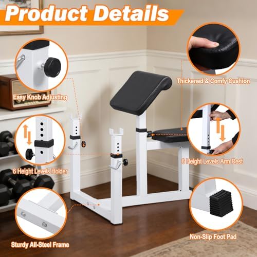 F2C Preacher Curl Bench, Adjustable Arm Curl Weight Bench for Isolated Bicep and Tricep Strength Training