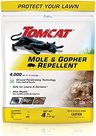 Tomcat Mole & Gopher Repellent Granules, 4 lbs. | Mole Repellent Granules Formulated with Castor Oil, For Lawns