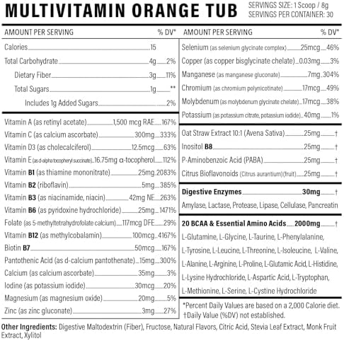 Multivitamin Powder - Keto Drink Mix for Men Women BCAA Amino Acids Won’t Upset Your Stomach - Keto Vegan Multivitamin with Electrolytes Super B