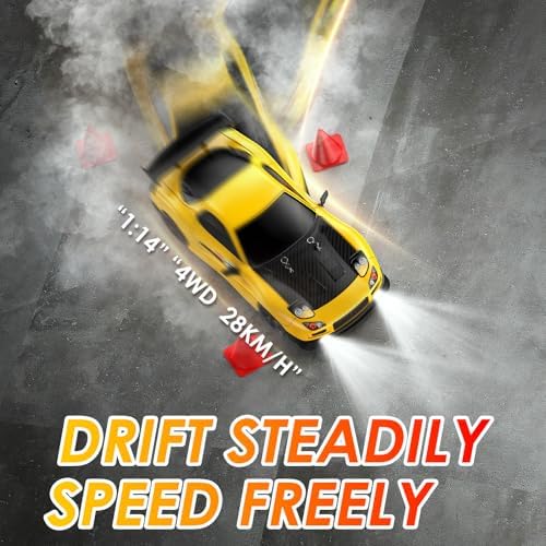 RC Drift Car, 1:14 4WD Drift Remote Control Car 2.4GHz 28km/h Drift RC Car, LED Lights,Racing and Drift Tires RTR for Teens, Kids, Boys