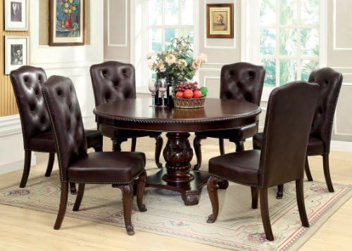 Furniture of America Evangelyn 7-Piece Dining Set with Leather-Like Chairs