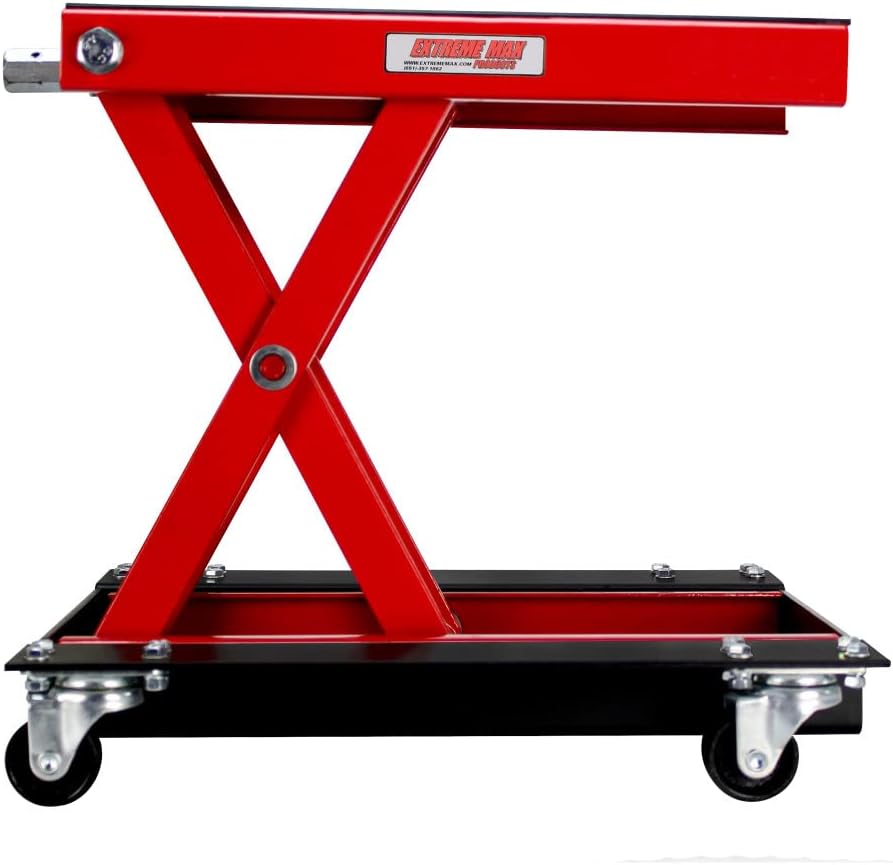 Extreme Max 5001.5059 Wide Motorcycle Scissor Jack with Dolly - 1100 lbs.