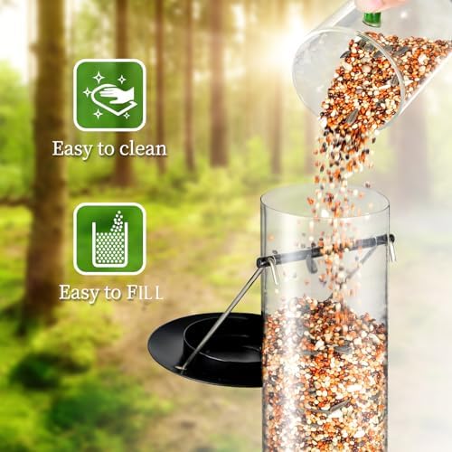 Backyard Expressions Tall Tube Bird Feeder - Durable Hanging Wild Bird Feeder for Wild Birds - 16" Tall, 4-Port Design
