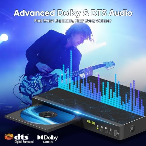Blu-ray DVD Player Full HD 1080p with Dolby Digital, TrueHD and DTS Audio | DVD Upscaling, Region A Blu-ray & Region 1 DVD Support, 128GB USB Playback