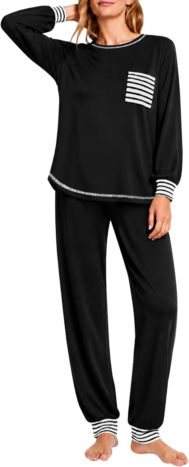 SWOMOG Women’s Pajamas Set Long Sleeve Sleepwear with Long Pants Soft Modal Loungewear Pj Set