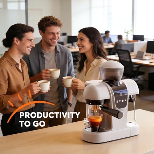 RECAFIMIL Semi-Automatic Espresso Machine with Grinder, 20 Bar, Compact Professional Coffee Maker with Milk Frother, Latte & Cappuccino