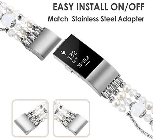 Simpeak 5.8-7.2 Fashion Band Compatible with Fitbit Charge 2 Smartwatch, Elastic Women Beaded Band Replacement for Fitbit Charge 2 Only, White