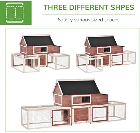 PawHut 114" Chicken Coop Wooden, Customizable Outdoor Chicken Cage Poultry Hen House with Nesting Box, Double Runs, Asphalt Roof, Ramp