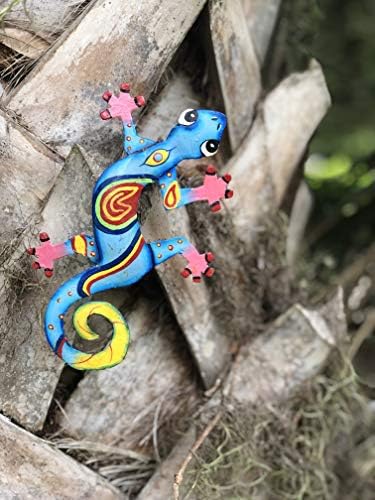 Global Crafts 8" Painted Gecko Recycled Haitian Metal Wall Art Blue Green, Florida