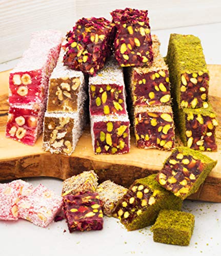 Cerez Pazari Turkish Delight In 4 Flavours, With Pistachio, Hazelnut & Walnut, Assorted Gourmet Lokum In Elegant Tin Gift Box