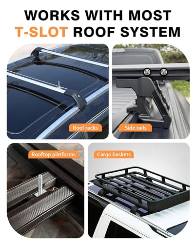T Slot Bolts for Roof Rack Cross Bars, Platform, Cargo Basket, Stainless Square T Track Bolt Adapter to Secure Bike/Ski/Kayak Rack, Solar Panel