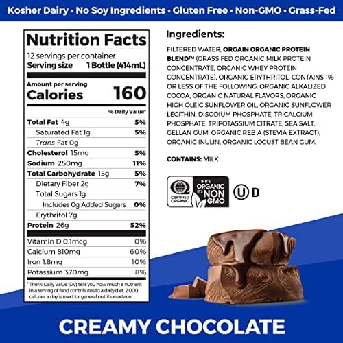 Orgain Organic 26g High Protein Whey Shake, Chocolate, 14 oz, 12pk