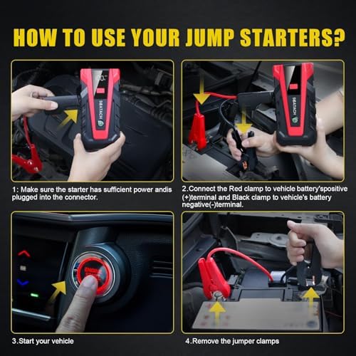 Scatach 6000A Car Battery Jump Starter,12V Portable Jump Starter Battery Pack (up to 9.0L Gasoline and 7.0L Diesel Engine), Jump Box with 3 Modes Flashlights, Jumper Cables, LED Display