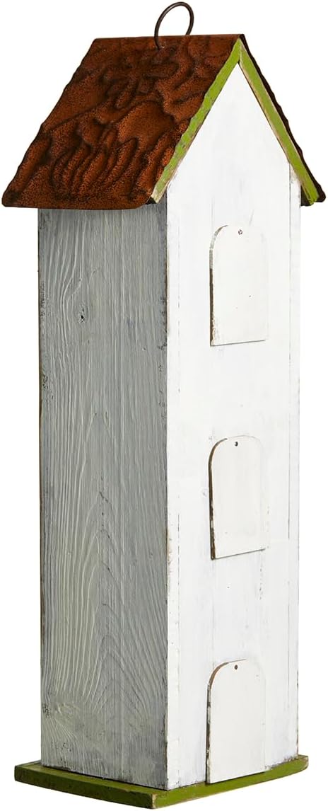 Glitzhome Bird Houses for Outside,10" H Rustic Wooden Bird House Garden Distressed Decorative Birdhouse for Outdoors, Hanging Birdhouse for Bluebird Hummingbird Wren Finch Cardinals Cedar
