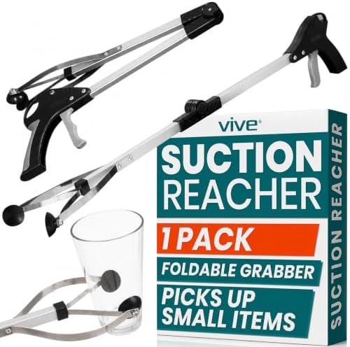 Vive Foldable Suction Reacher Grabber Tool for Elderly (1) - 32 Inches Long Reach Grabber Claw - Pick Up Grab Tool - Reachers for Disabled & Seniors