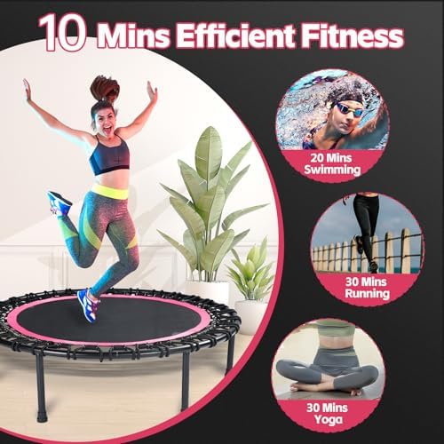 40" Mini Trampoline for Adults, Fitness Rebounder with Elastic Bands, Indoor Exercise Trampoline, Low Impact Workout Equipment for Home Gym