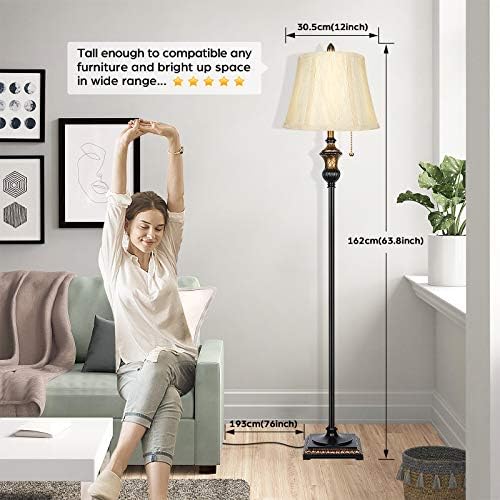 TOBUSA Traditional Floor Lamp, Standing Lamp with Bronze Fabric Shade