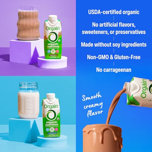 ORGAIN Organic Creamy Chocolate Fudge Shake 12 Pack, 11 FZ | Ready to drink grass-fed dairy protein, meal replacement, 20 vitamins & minerals, fruits & vegetables, non-GMO, gluten-free